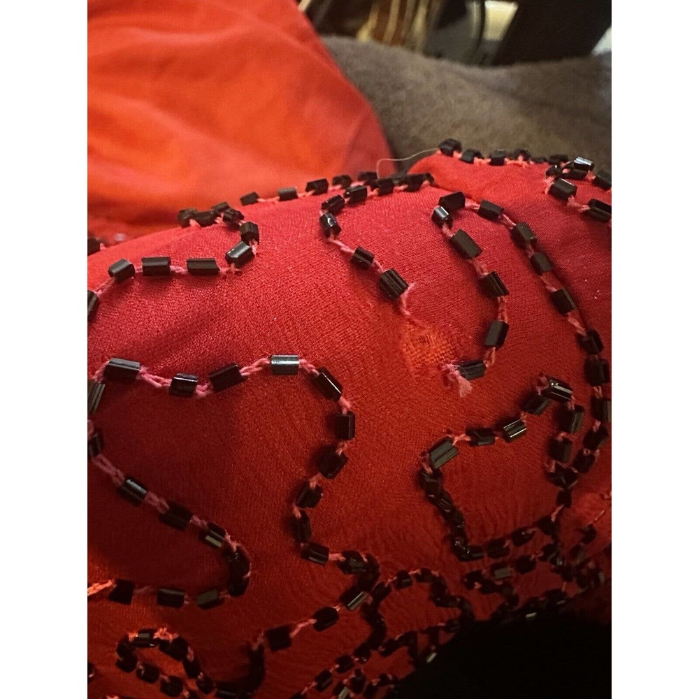 *Flawed* Vintage Laurence Kazar Silk Beaded Embellished Jacket Red Plus Size 2X - Picture 7 of 16